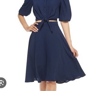 GAL MEETS GLAM Claudia Midi Skirt 4 Navy Blue Pockets Lined Flouncy Classic Read